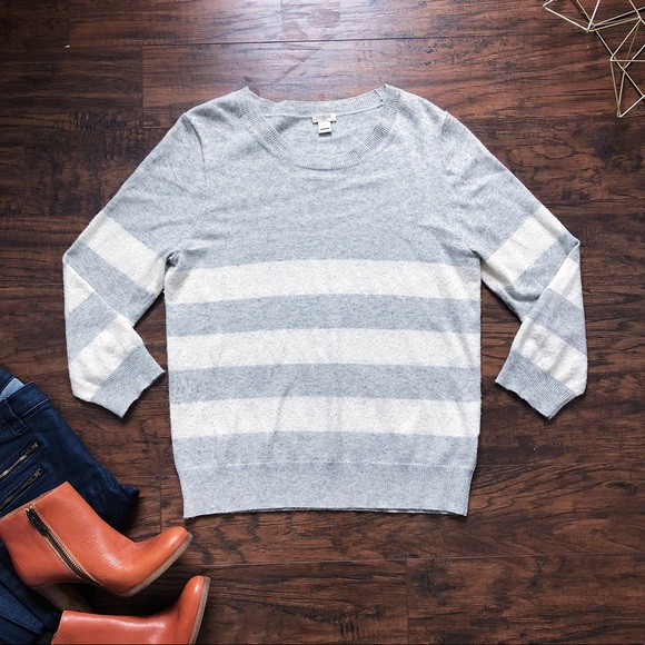 J. Crew Sweaters - J Crew • grey white stripe merino sequin sweater